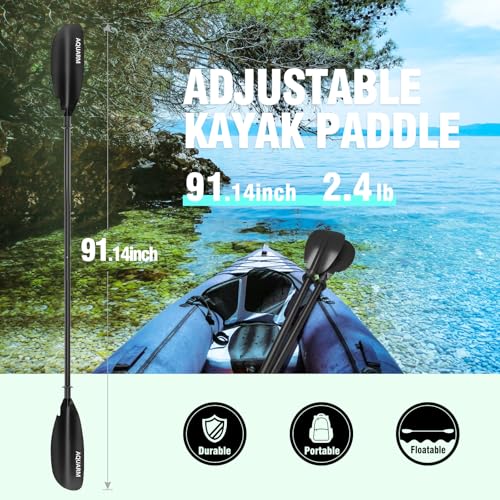Kayak Paddle 231cm/91.3in, Aluminum Shaft with Reinforced Fiberglass Blade, Adjustable Rowing Paddle for Light Kayaks