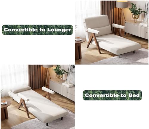 Residential Convertible Sofa Bed Chair,3-in-1 Sofa Sleep Chairs| Adjustable Backrest |Sleeper Chair Pull Out Bed | Living Room/Bedroom/Office | Adults | Beige, White