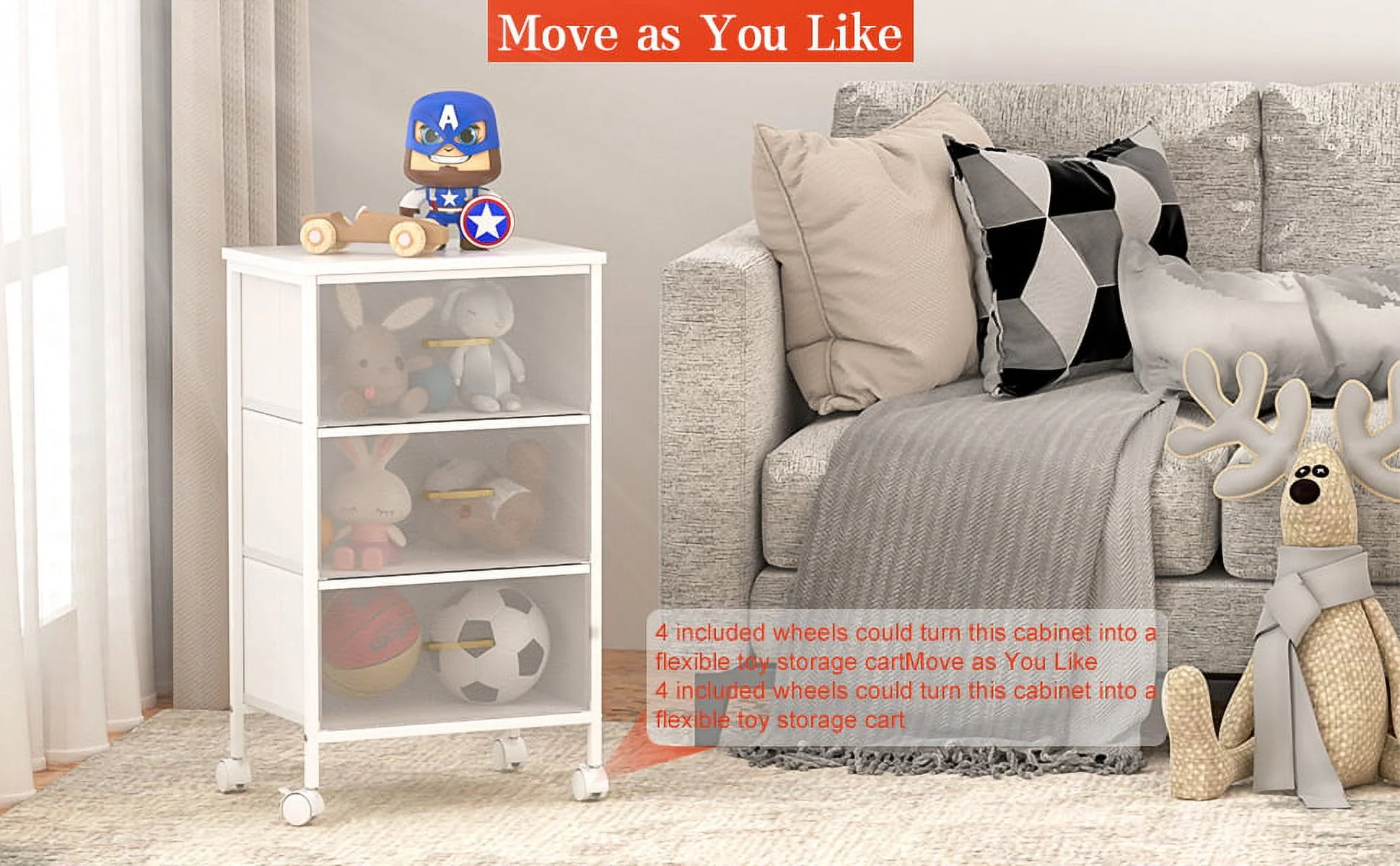 End Table for Bedroom, Nightstand with 3 Drawers, Chests of Drawers, Torage Tower with Fabric Bins, Modern Chest of Drawers, Movable Chest of Drawers, Chest of Drawers for Kid's Room, Closet, Playroom