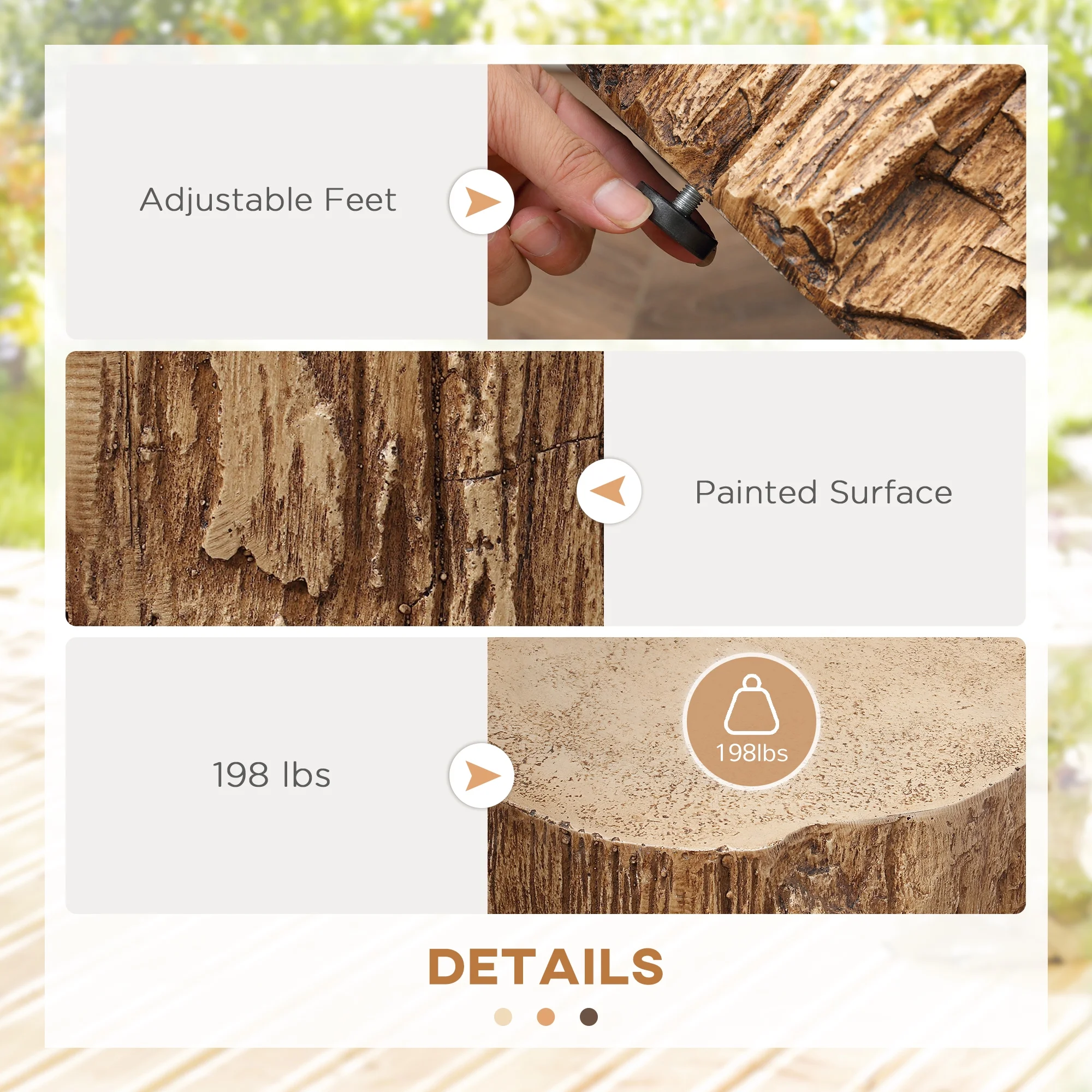 HOMCOM Side Table, Tree Stump Shape Concrete End Table, Set of 2, Natural