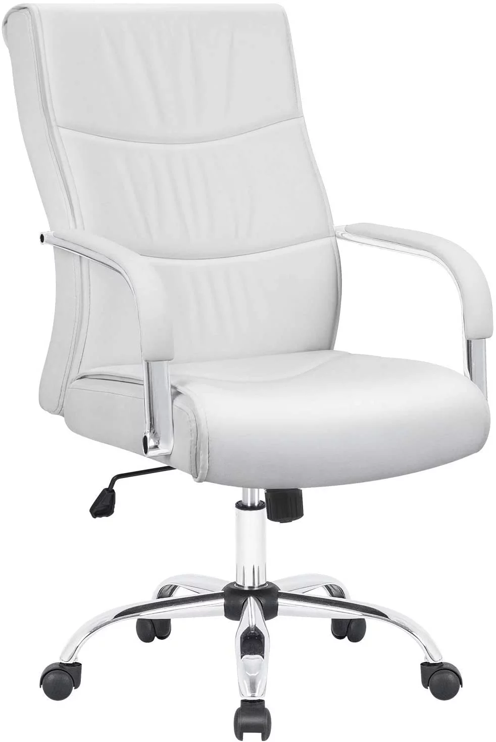 Furmax Office Chair Pu Leather Material Ergonomic 360 Degree Rotatable Waist Support, Leather Wrapped Armrest, White