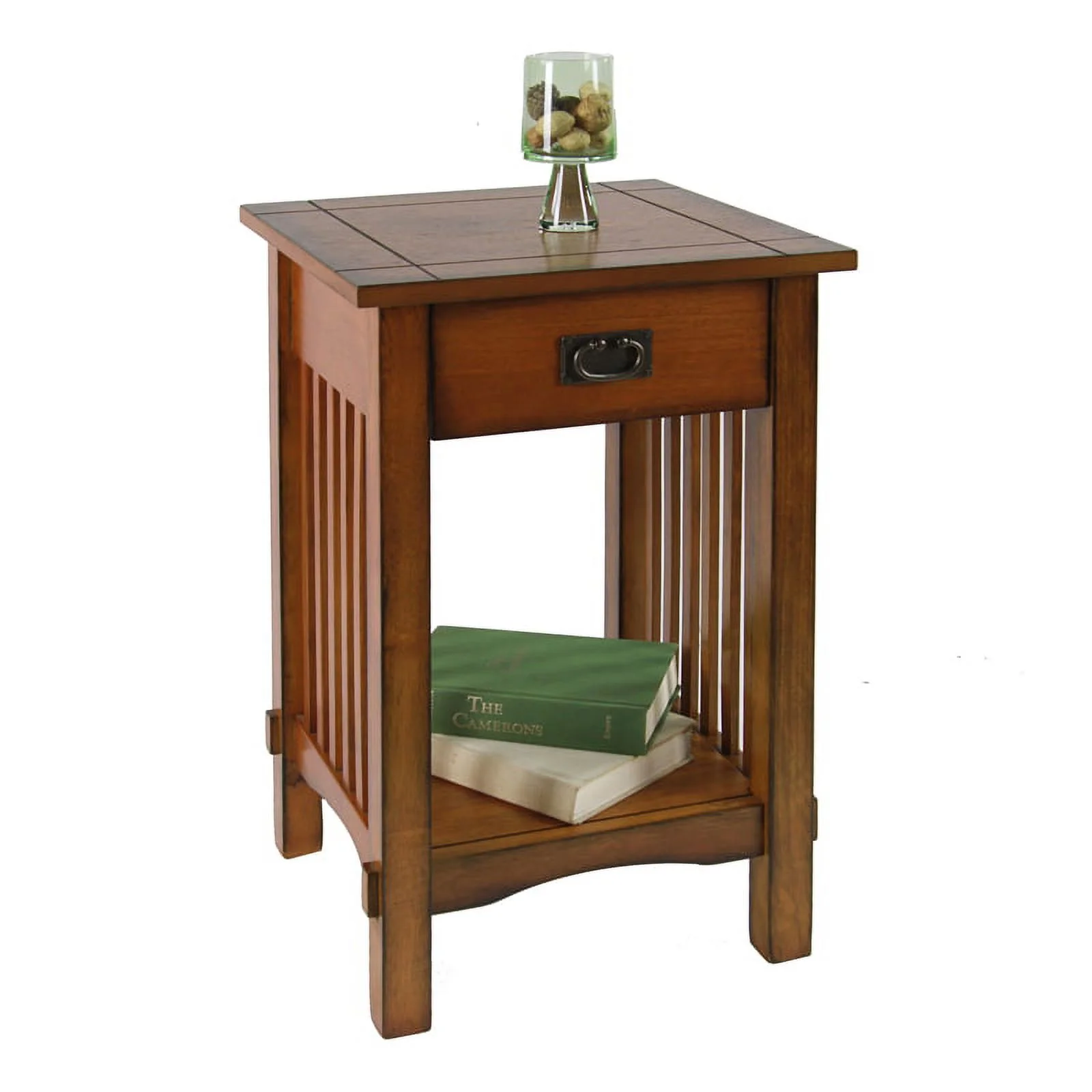 Furniture of America Davis 2-Piece Antique Oak Wood Shelf and End Table Set