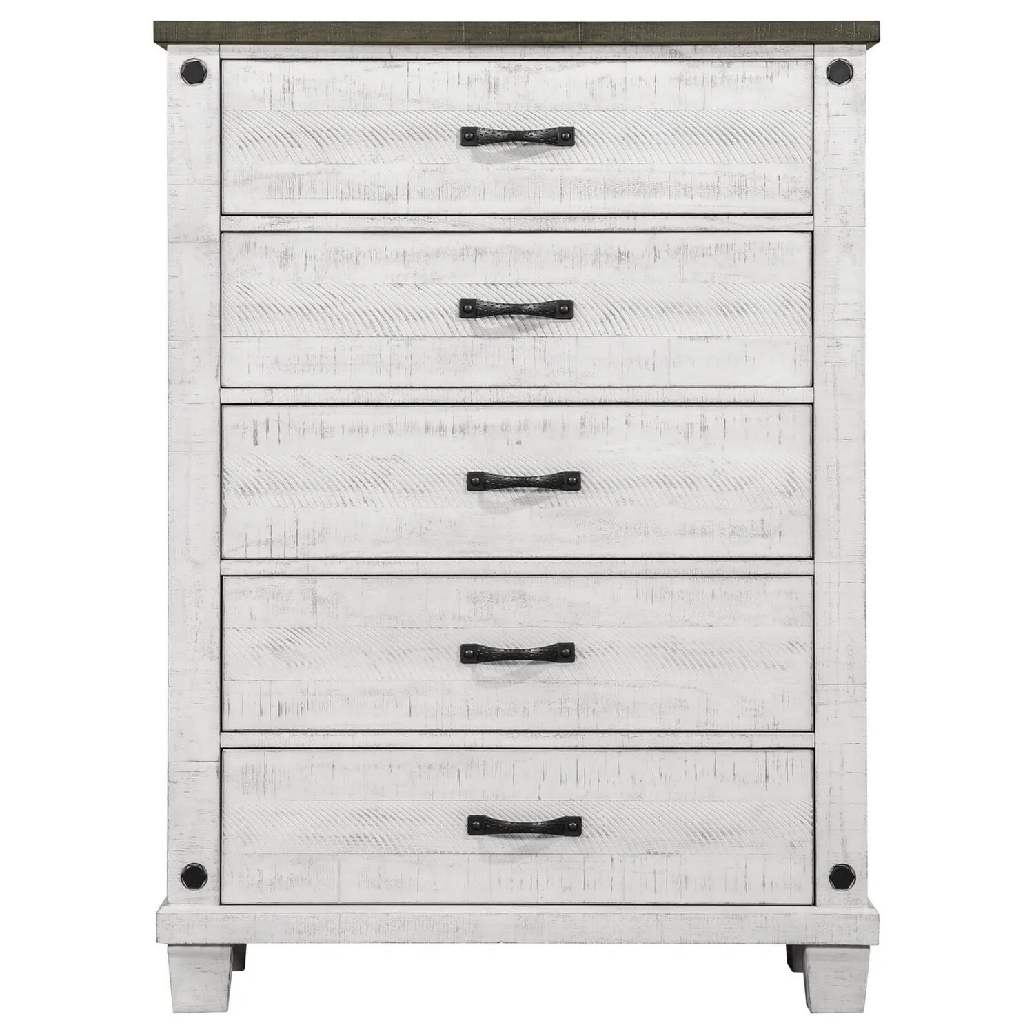 Benjara BM306668 55 in. Lili Farmhouse White Pine Wood Tall Dresser Chest with 5 Drawers