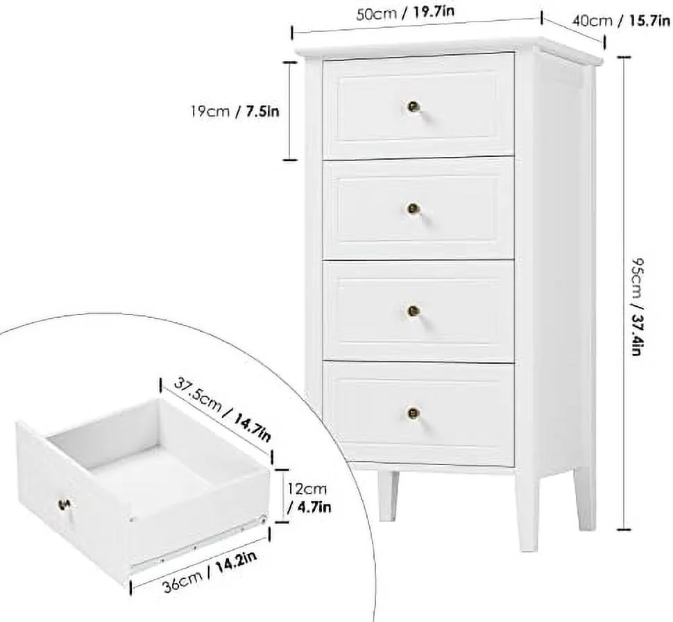 HOOMHIBIU 4 Drawer Dresser  Antique Wide Chest of Drawers with Solid Frame  Tall  Chest Cabinet for Living Room  Bathroom  Entryway  Dark Brown