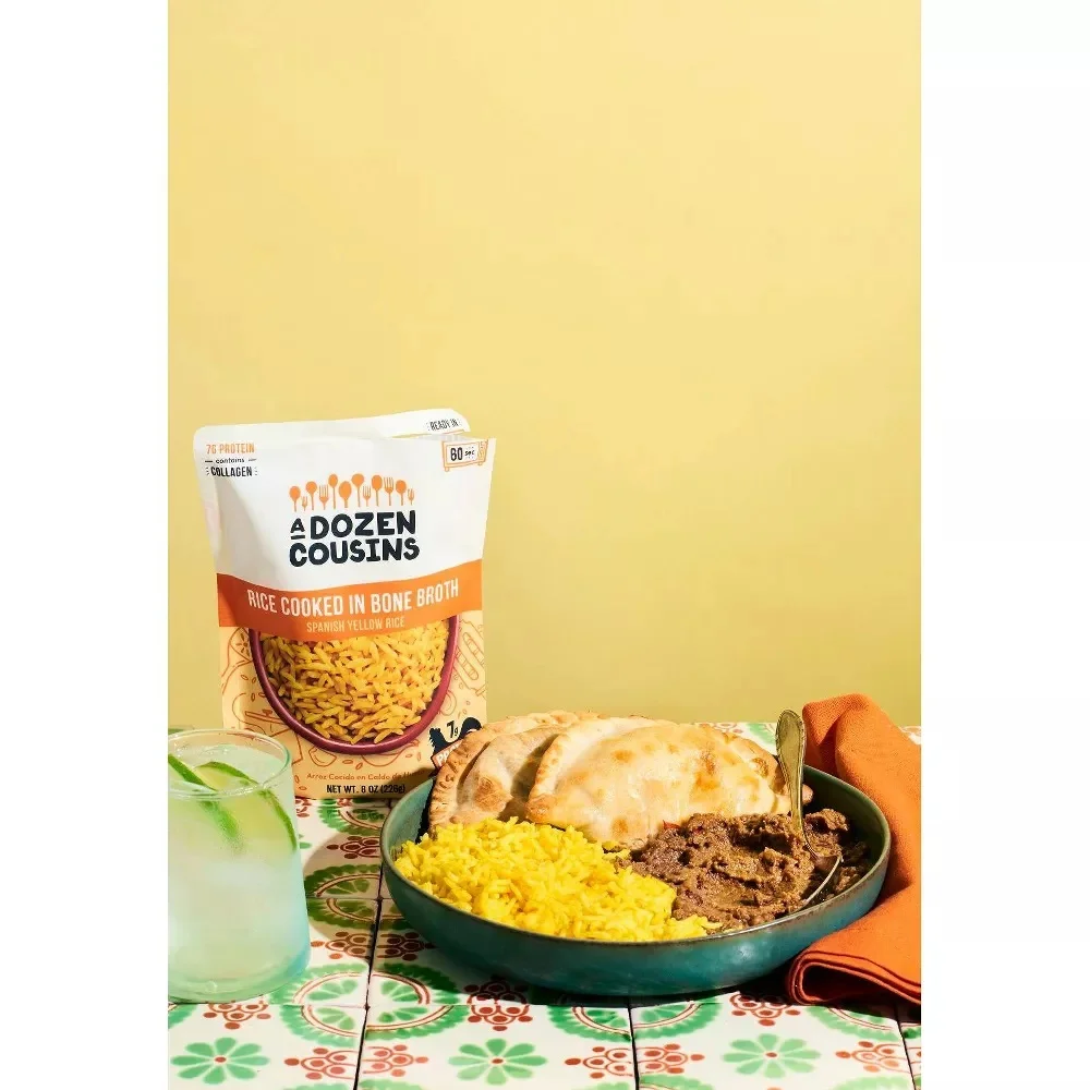 A Dozen Cousins Yellow Spanish Rice Cooked in Bone Broth, (6 pack) 8 oz Pouch