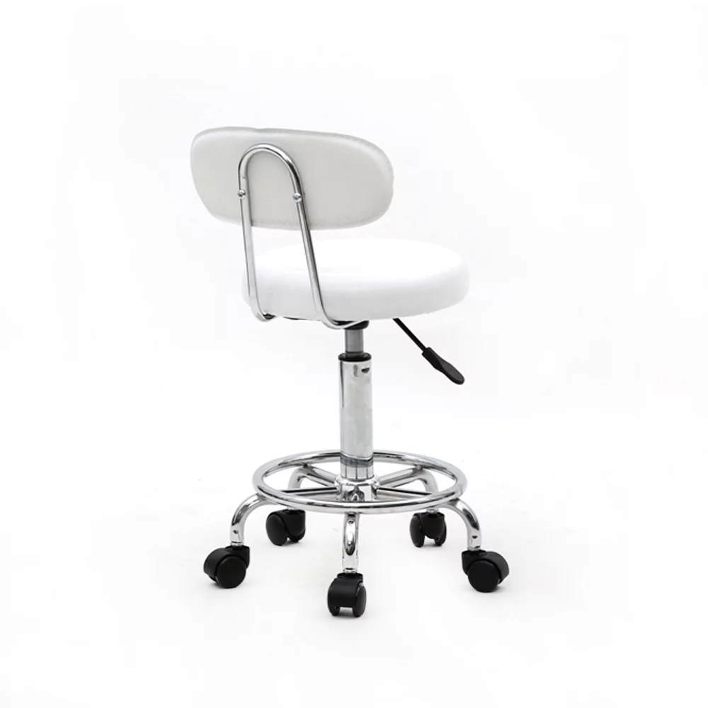 Tenozek 360 Swivel Bar Stool with Wheels Adjustable Armless Salon Stool Chairs with Back & PU Leather Seat White