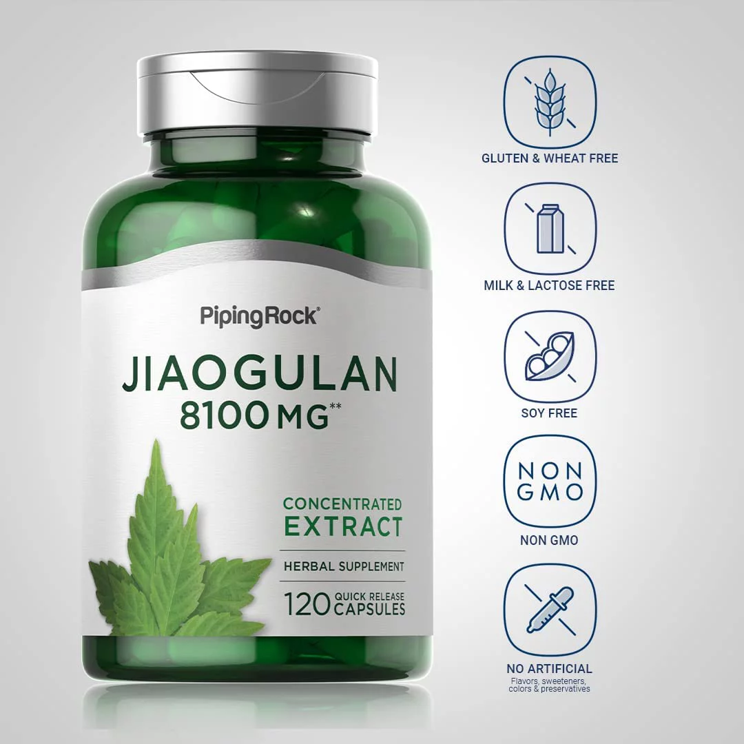 Jiaogulan Capsules 8100mg | 120 Count | Gynostemma Leaf Extract | by Piping Rock