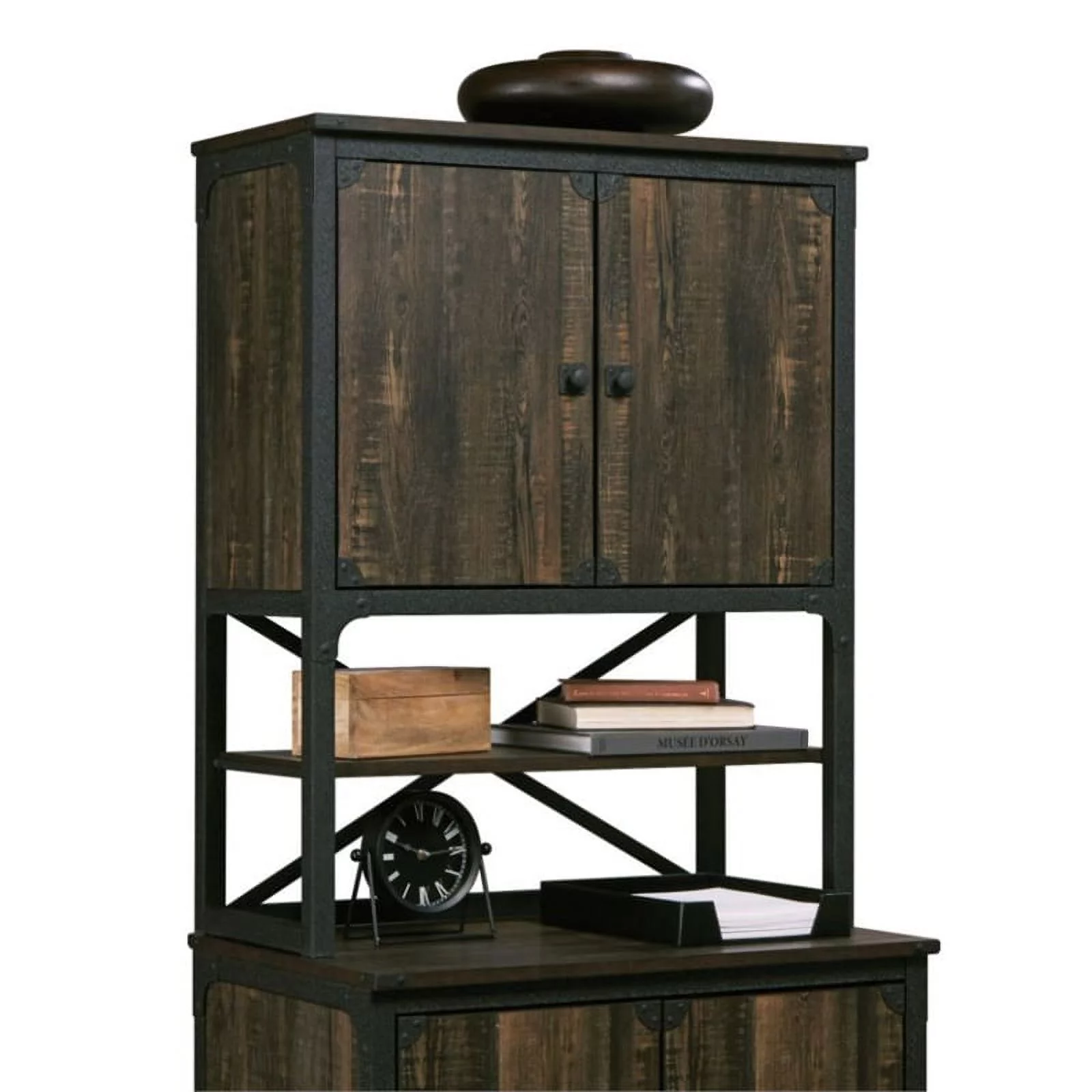 Home Square 2-Piece Set with Lateral File and Library Hutch in Carbon Oak