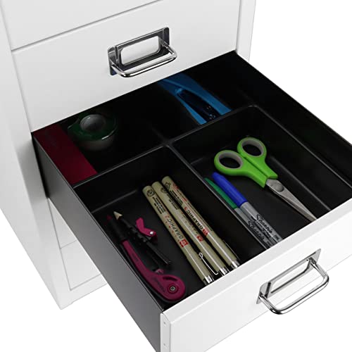 Bisley 10-Drawer Steel MultiDrawer Cabinet - Black, Chrome Pull Handles with Label Holders, Powder-Coated Steel, Removable Drawers, Fits Under Most Desks, Labels Included