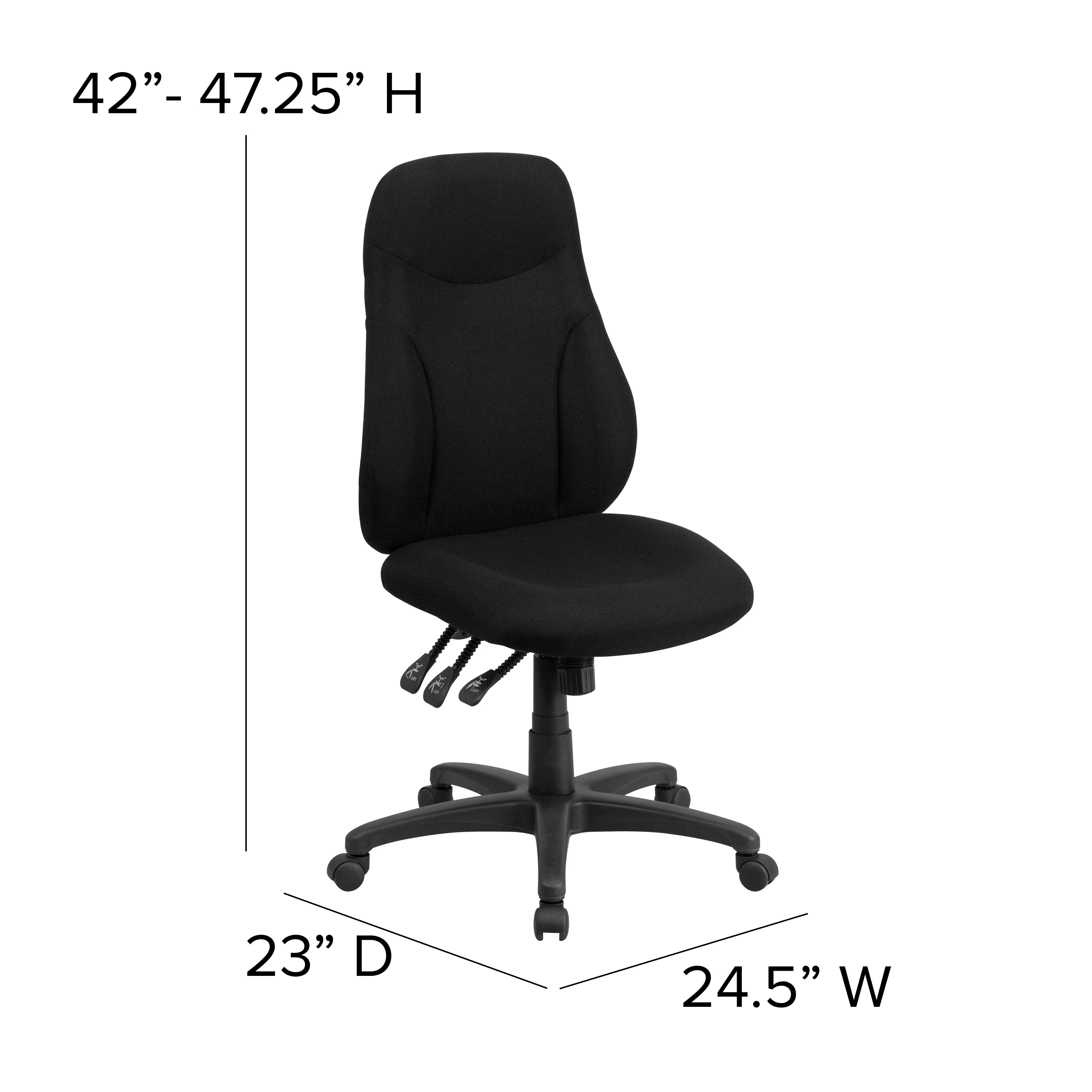 BizChair High Back Black Fabric Multifunction Swivel Ergonomic Task Office Chair