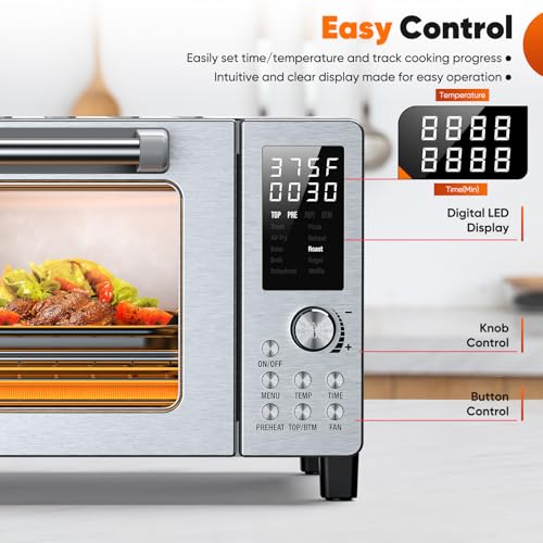 Nuwave Bravo Pro Smart 21QT Toaster Oven Air Fryer Combo, Convection Oven Countertop, 10 functions all in 1, with even & quick crisp technology, 50-450°F, 1800W, Mint Green