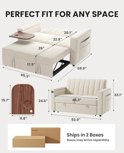 Marsail Sofa Bed, 3-in-1 Convertible Sleeper Sofa, Futon Couch with USB Charging, Side Pockets & Adjustable Backrest, Pull Out Couch for Living Room, Apartment, Loveseat, Velvet Fabric, Grey