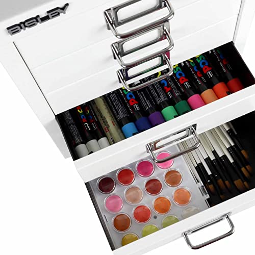 Bisley 10-Drawer Steel MultiDrawer Cabinet - Black, Chrome Pull Handles with Label Holders, Powder-Coated Steel, Removable Drawers, Fits Under Most Desks, Labels Included