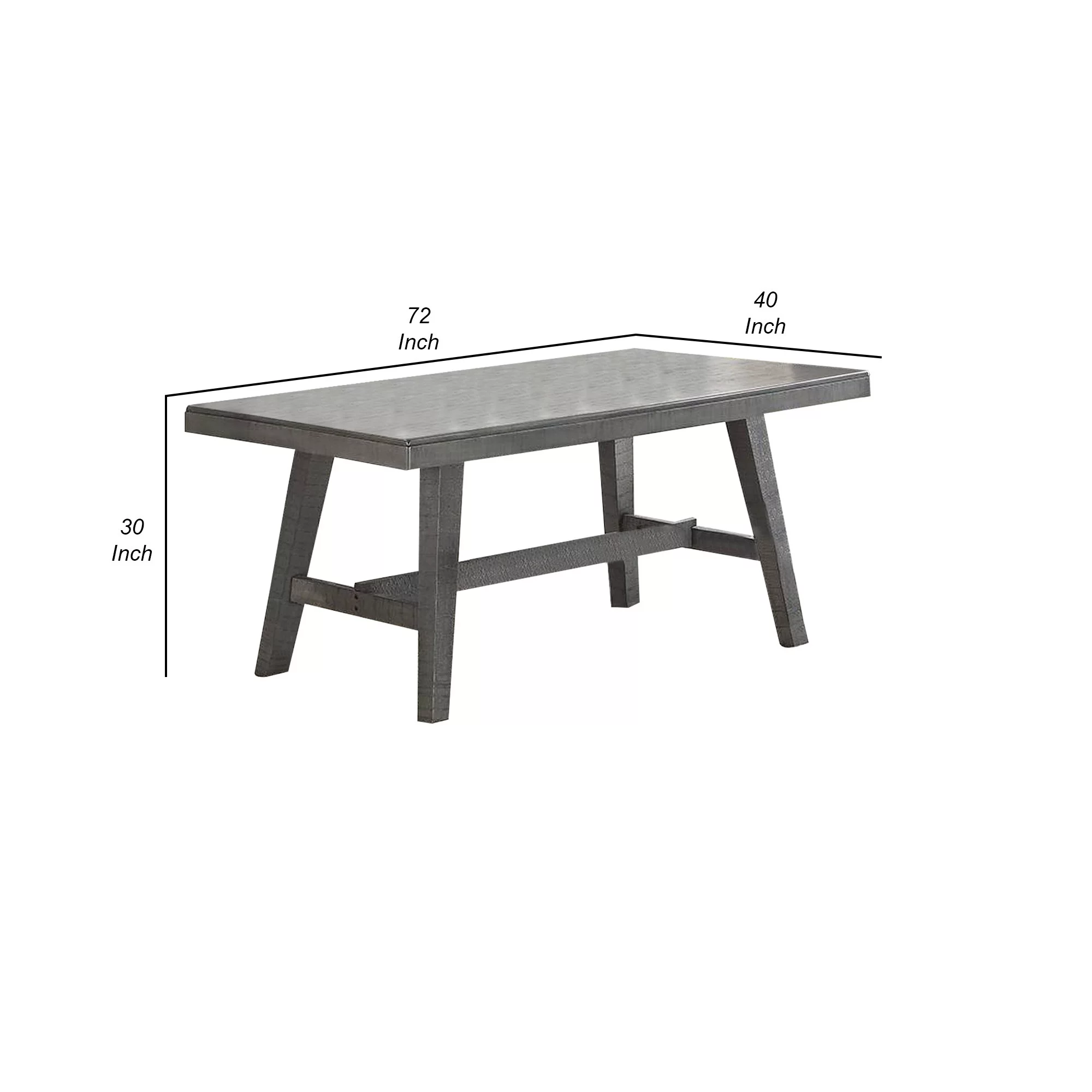 Benjara Alix 72 Inch Rectangular Dining Table, Flared Legs, Classic Distressed Gray