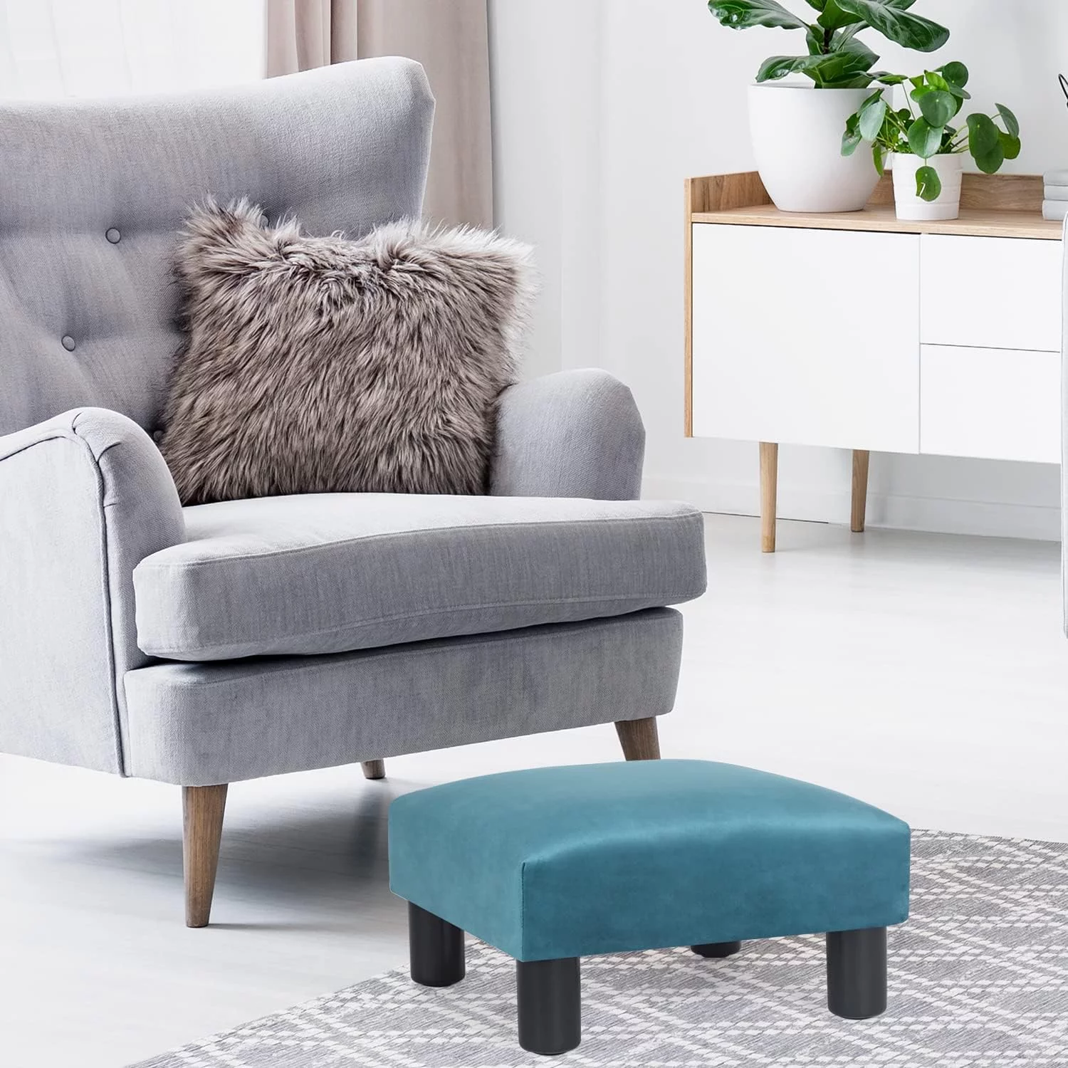 Ottoman Footrest Stool Modern Small Square Seat Chair Footstool (Blue)