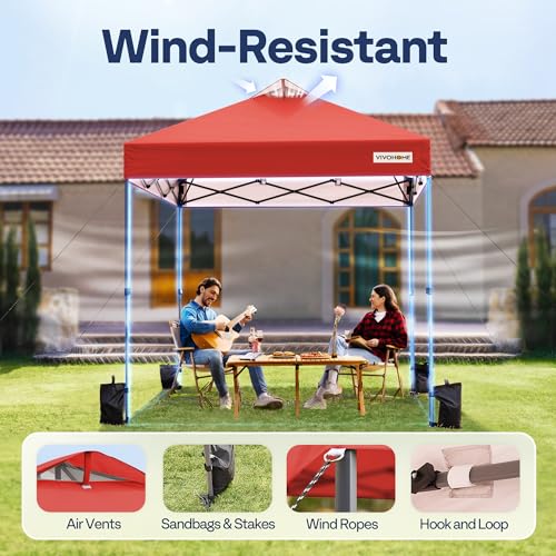 VIVOHOME 10x10ft Pop Up Canopy Tent One Push Setup Outdoor Portable Shelter Tent Heavy Duty with Wheel Carry Bag and 4 Sandbags, White