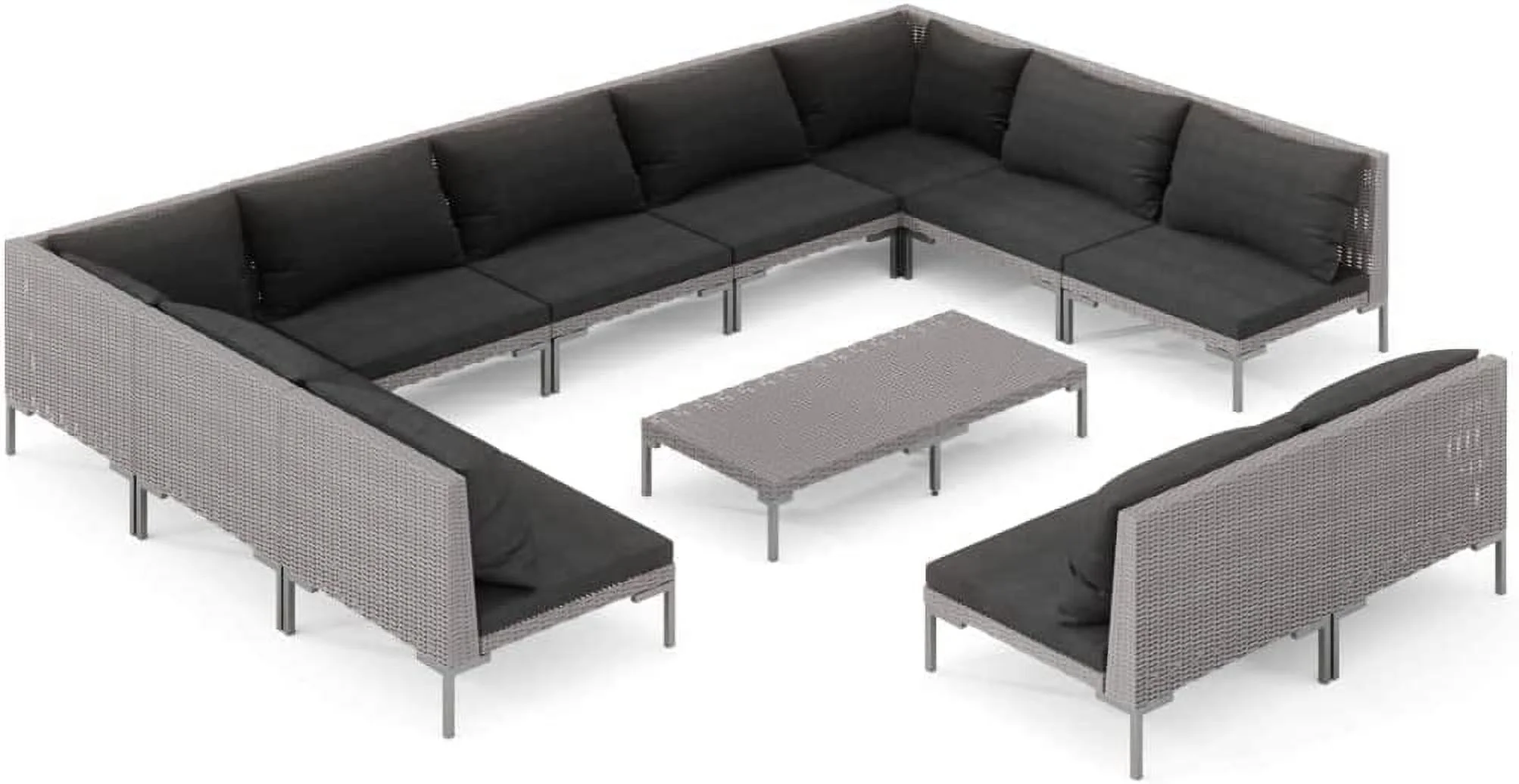 sell well Garden Outdoor Lawn Yard Terrace Balcony Seat Seating Sitting Chair Bench Furniture Patio Sofa Set 12 Piece Patio Lounge Set with Cushions Poly Rattan Dark Gray