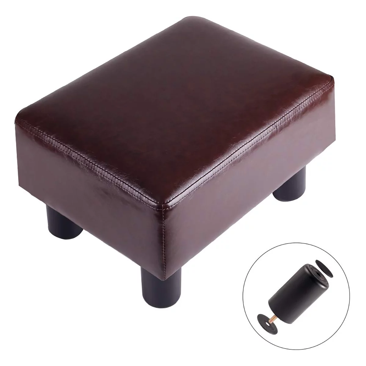 Modern Small Faux PU Leather Footstool Ottoman Footrest Stool Seat Chair Foot Stool,Brown