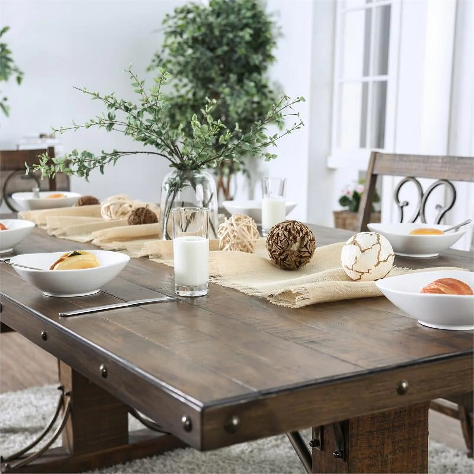 Furniture of America Arlyne Solid Wood Rectangle Dining Table in Rustic Walnut