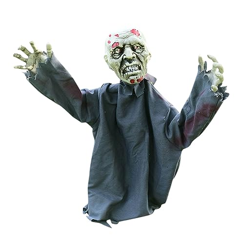 Zombie Groundbreaker Decor Animated Halloween Decorations 23inch Moveable Swinging Creepy Prop Halloween Scary Outdoor Indoor Yard Haunted House Party Decoration (Beige)