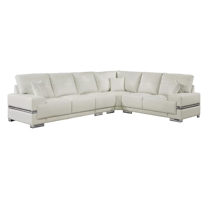 Furniture of America Thea Faux Leather Large Sectional with Ottoman in White