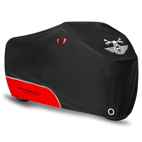 Motorcycle Cover Waterproof Outdoor Storage with Lock-Holes, Storage Bag & Night Reflective Design, Heavy Duty Protection Powersports Vehicle Covers Fits up to 96.5