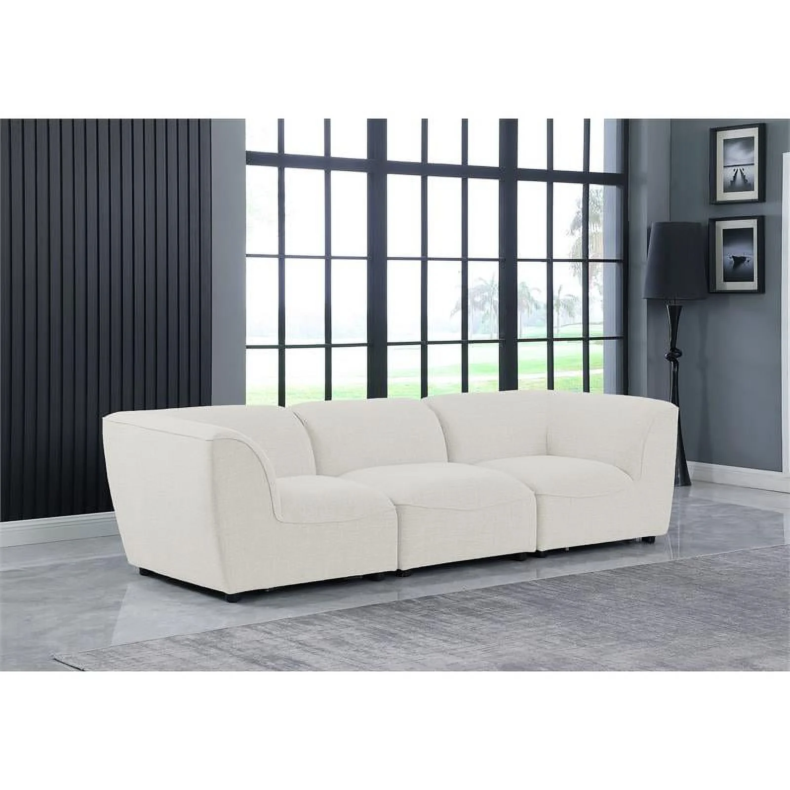 Meridian Furniture Miramar Cream Durable Linen Textured Modular Sofa