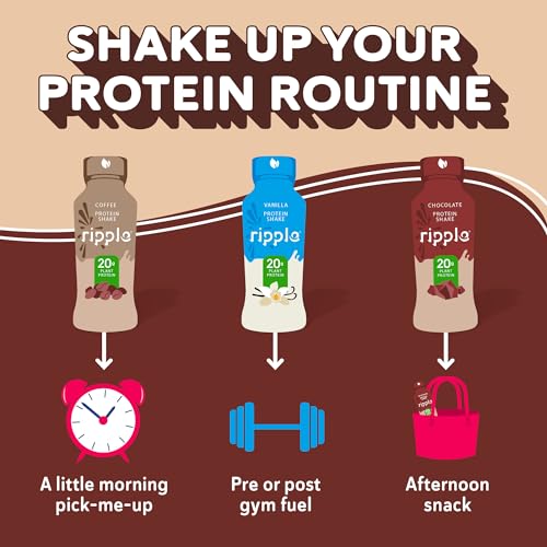 Ripple Vegan Protein Shake | Chocolate | 20g Nutritious Plant Based Pea Protein | Shelf Stable | No GMOs, Soy, Nut, Gluten, Lactose | 12 Oz, 12 Pack