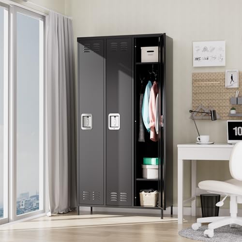 GarveeHome 9 Doors Metal Office Storage Cabinet, Metal Lockers for Employees with 27 Hooks and 9 Shelves, 72 Inch Tall Steel Storage Cabinet Locker for Home, Office, Gym, School, Black