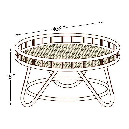 FINECASA Round Rattan Coffee Table, 32'' Wicker Boho Hand-Woven Top, Modern Unique Farmhouse Tray Top Center Table for Living Room Apartment Small Space, Natural Rattan