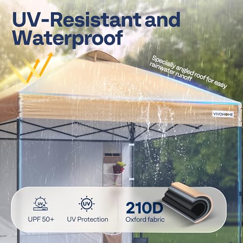 VIVOHOME 10x10ft Pop Up Canopy Tent One Push Setup Outdoor Portable Shelter Tent Heavy Duty with Wheel Carry Bag and 4 Sandbags, White