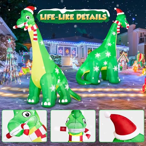 13FT Giant Dinosaur Christmas Inflatable Decorations, Built-in LED Lights, Strong Blower Huge Blow Up Yard Clearance Decor with Large Candy Cane Xmas Santa Hat Outdoor Indoor Holiday Party
