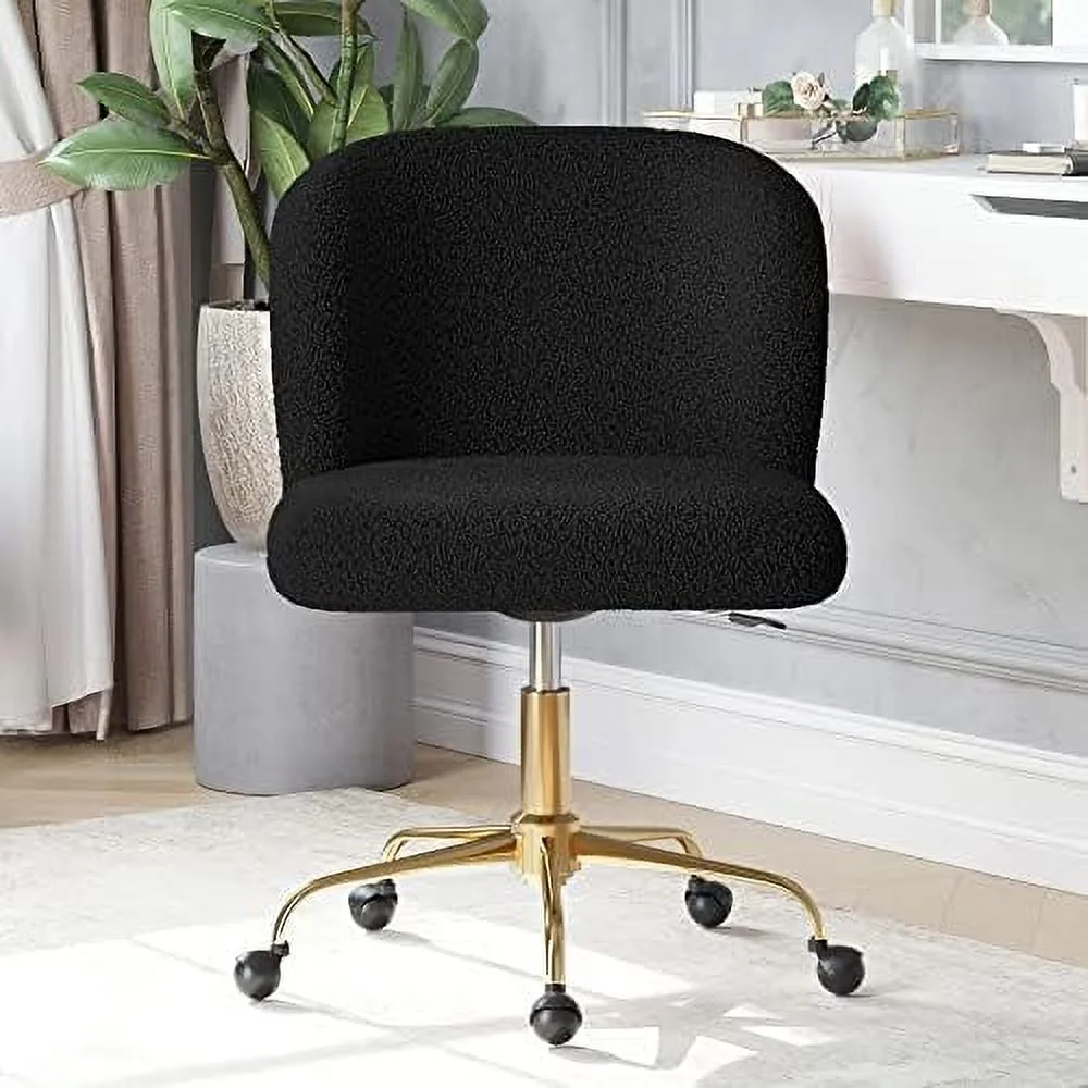 JOMA  Office Chair with Swivel Wheels and Adjustable Height  Upholstered Boucle Desk Chair with Arms Rolling Vanity  Stylish Comfy- Aston (Gold - White)