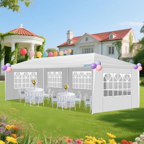 10X30FT Canopy Tent, White Pole Tents for Parties, Wedding, Events and Birthday, Outdoor Party Tent with 5 Removable Sidewalls, Shade Canopy for Backyard, Garden and Patios