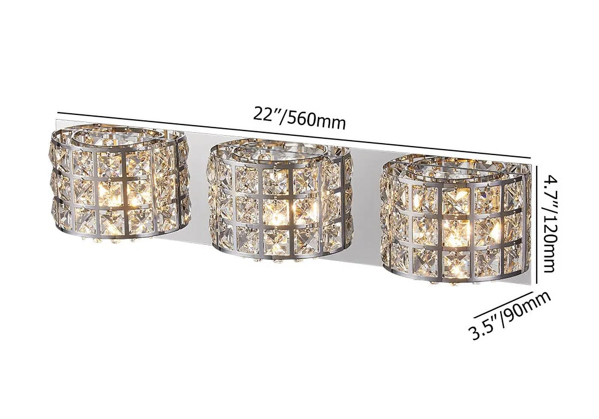 Homary Modern Clear Crystals 3-Light Bath Vanity Wall Light in Chrome