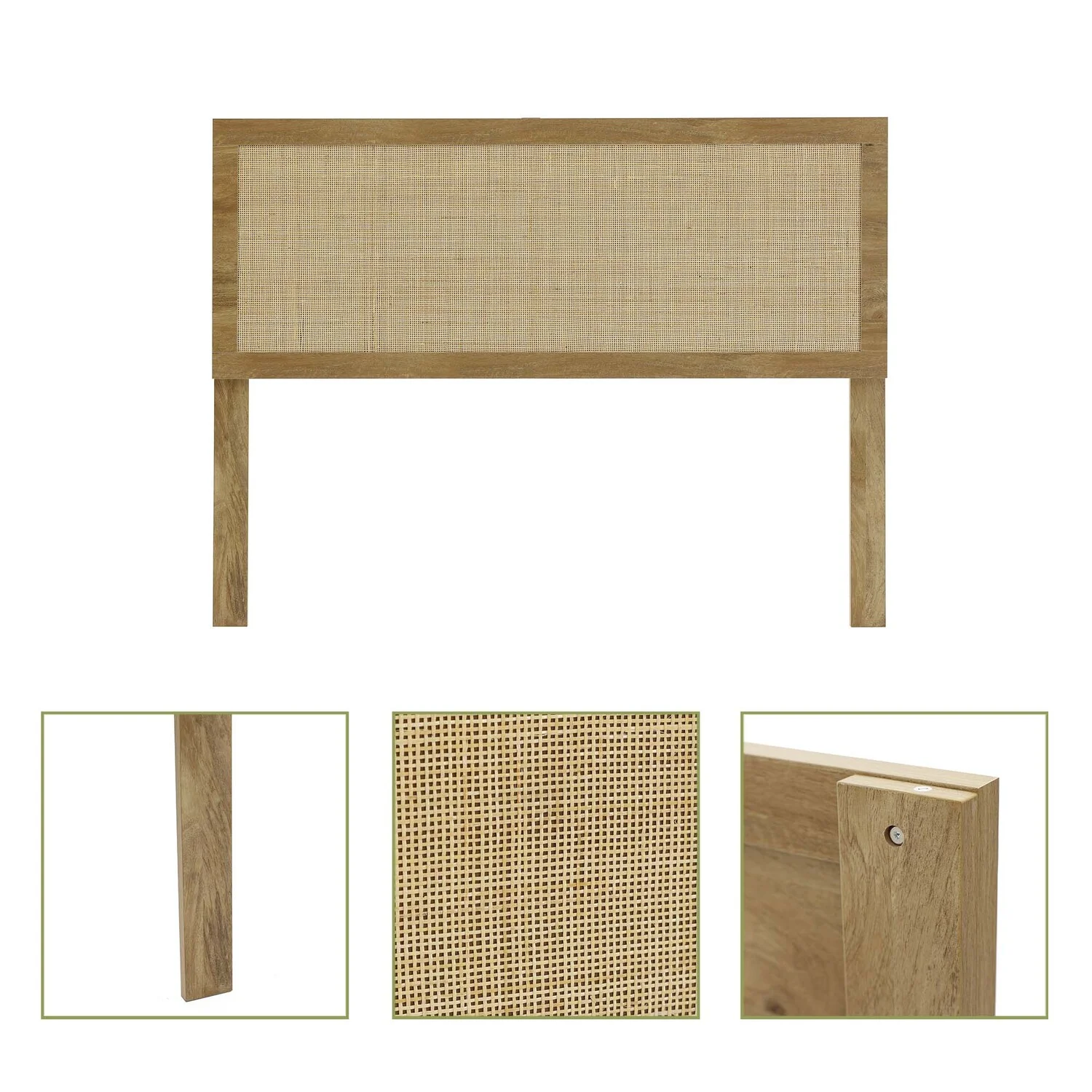 LuxenHome Oak Finish Manufactured Wood with Rattan Panel Headboard (Queen)