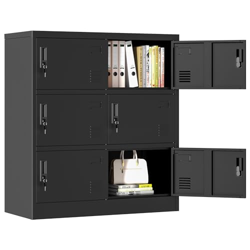 6 Doors Metal Lockers for Employees, Steel Storage Locker with Lock and Card Slot, Employee Lockers for Home, Office, School, Gym, Require Assembly(Black)
