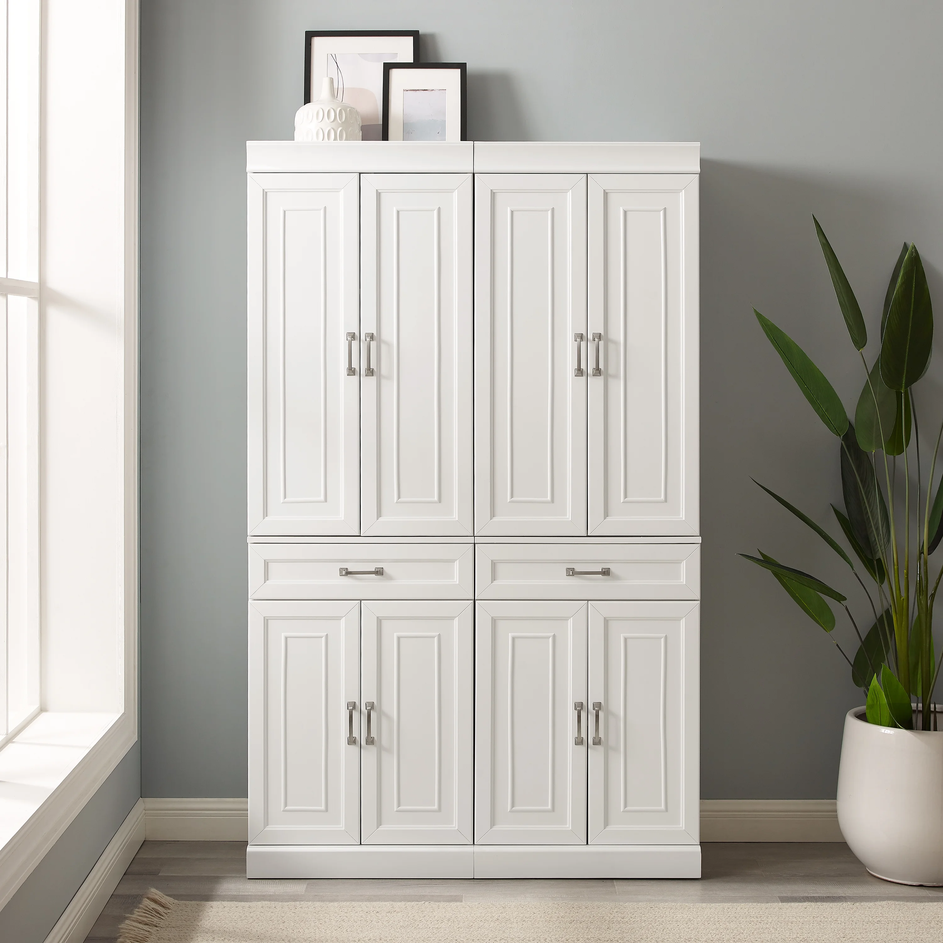 Crosley Furniture Stanton Traditional MDF Wood Pantry in White (Set of 2)