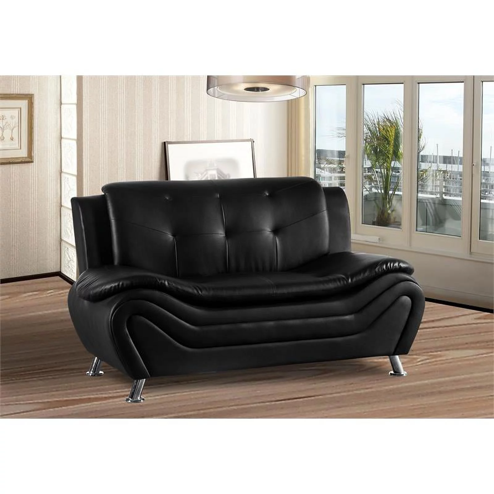 3 Piece Living Room Set with Sofa Loveseat and Armchair in Black