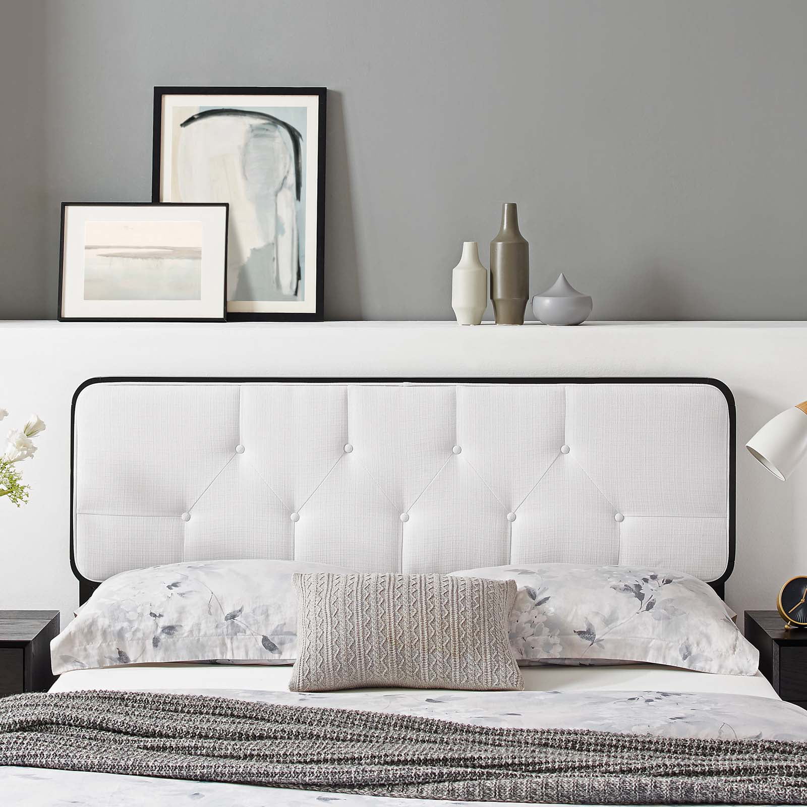 Modway Collins Tufted Twin Fabric and Wood Headboard in Black White