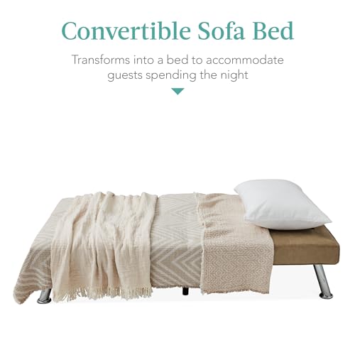 Best Choice Products Faux Leather Upholstered Modern Convertible Futon, Adjustable Folding Sofa Bed, Guest Bed w/Removable Armrests - Blue