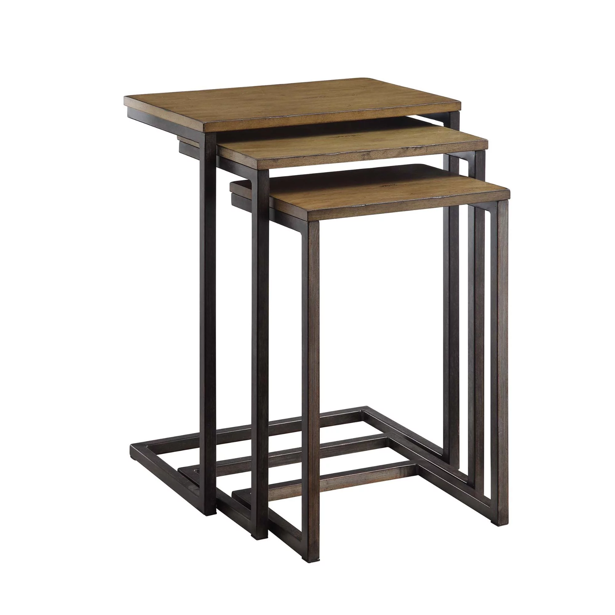 Contemporary Home Living Set of 3 Brown and Black Nesting Tables with Mango Wood Top 23.5