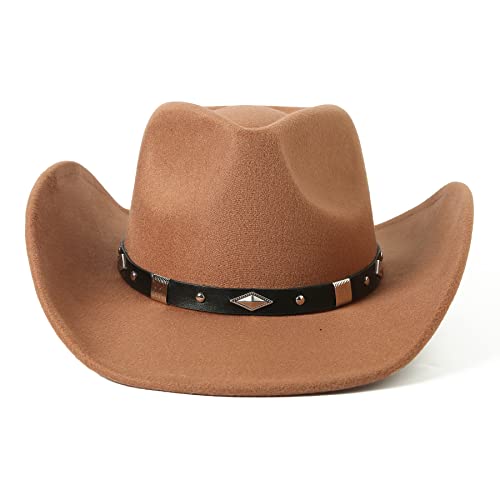 Lanzom Women Men Classic Felt Wide Brim Western Cowboy Cowgirl Hat with Belt Buckle