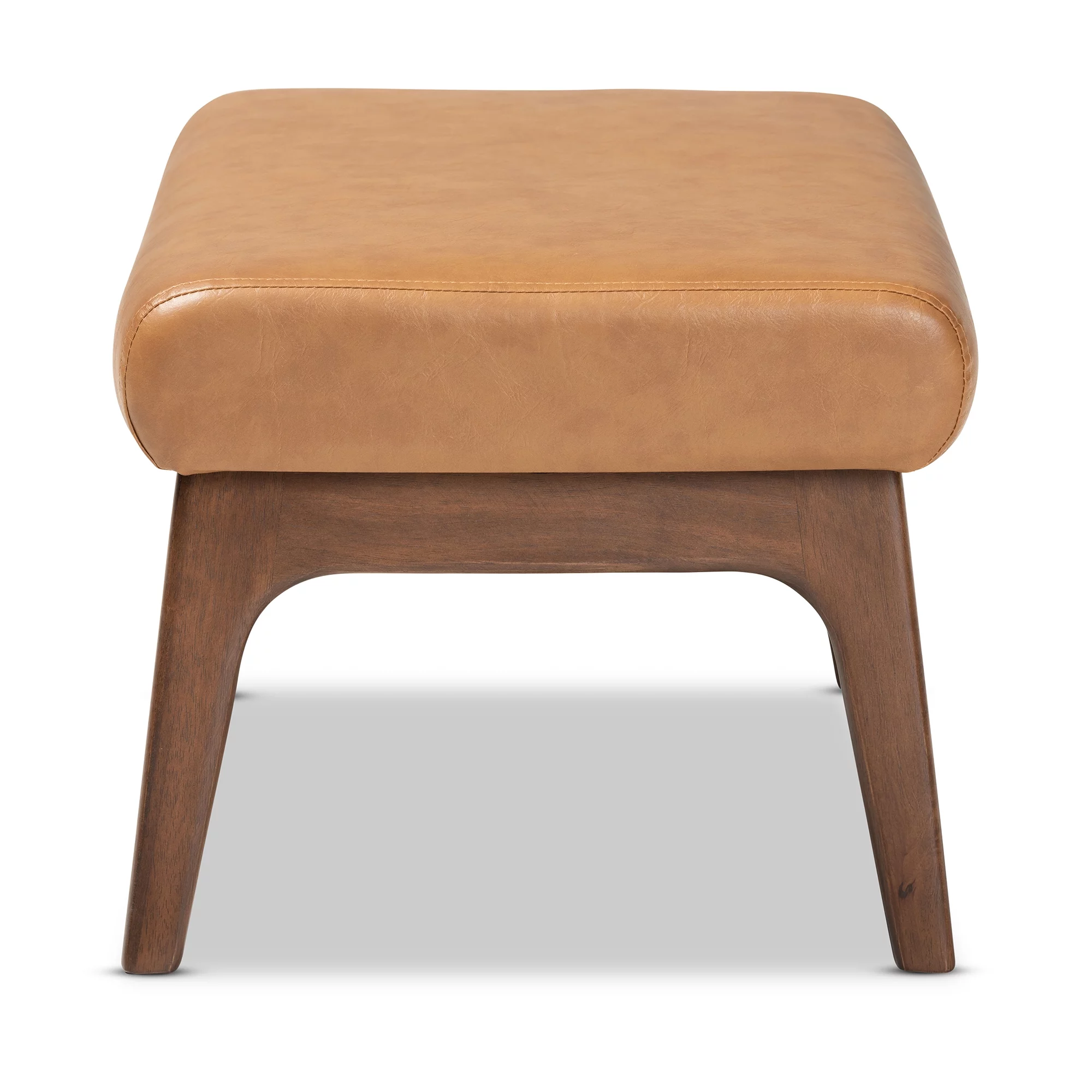 Baxton Studio Bianca Mid-Century Modern Walnut Brown Finished Wood and Tan Faux Leather Effect Ottoman