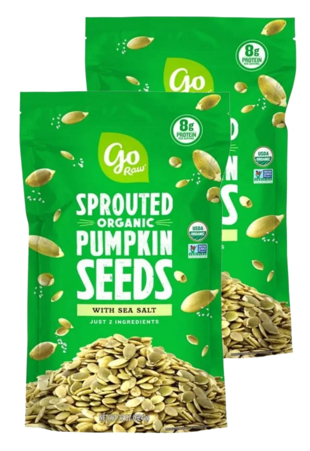 Go Raw Sprouted Organic Pumpkin Seeds with Sea Salt - Bundle of 2 Bags - 22 oz Per Bag - 44 oz Total - Gluten Free, Vegan, Non GMO, Paleo and Keto Friendly