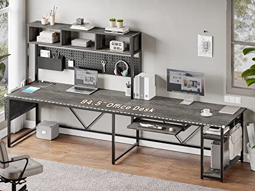 SEDETA L Shaped Gaming Desk, Reversible Computer Desk with Power Outlet and Pegboard, Gaming Desk with Led Lights, Keyboard Tray and Storage Bag for Home Office, Black