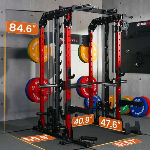 Smith Machine Home Gym with Aluminum Pulley Set - 2000lbs Capacity All-in-One Power Rack with Cable Crossover, Pull-Up Bar & Dip Station, Includes 18 Attachments, P107 Anvil