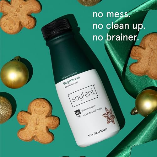 Soylent Complete Meal Replacement Shake, Gingerbread, 16g Complete Protein, Ready-to-Drink Plant Based Protein Drink, 1g Sugar, 11oz (12 Pack)