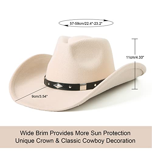 Lanzom Women Men Classic Felt Wide Brim Western Cowboy Cowgirl Hat with Belt Buckle