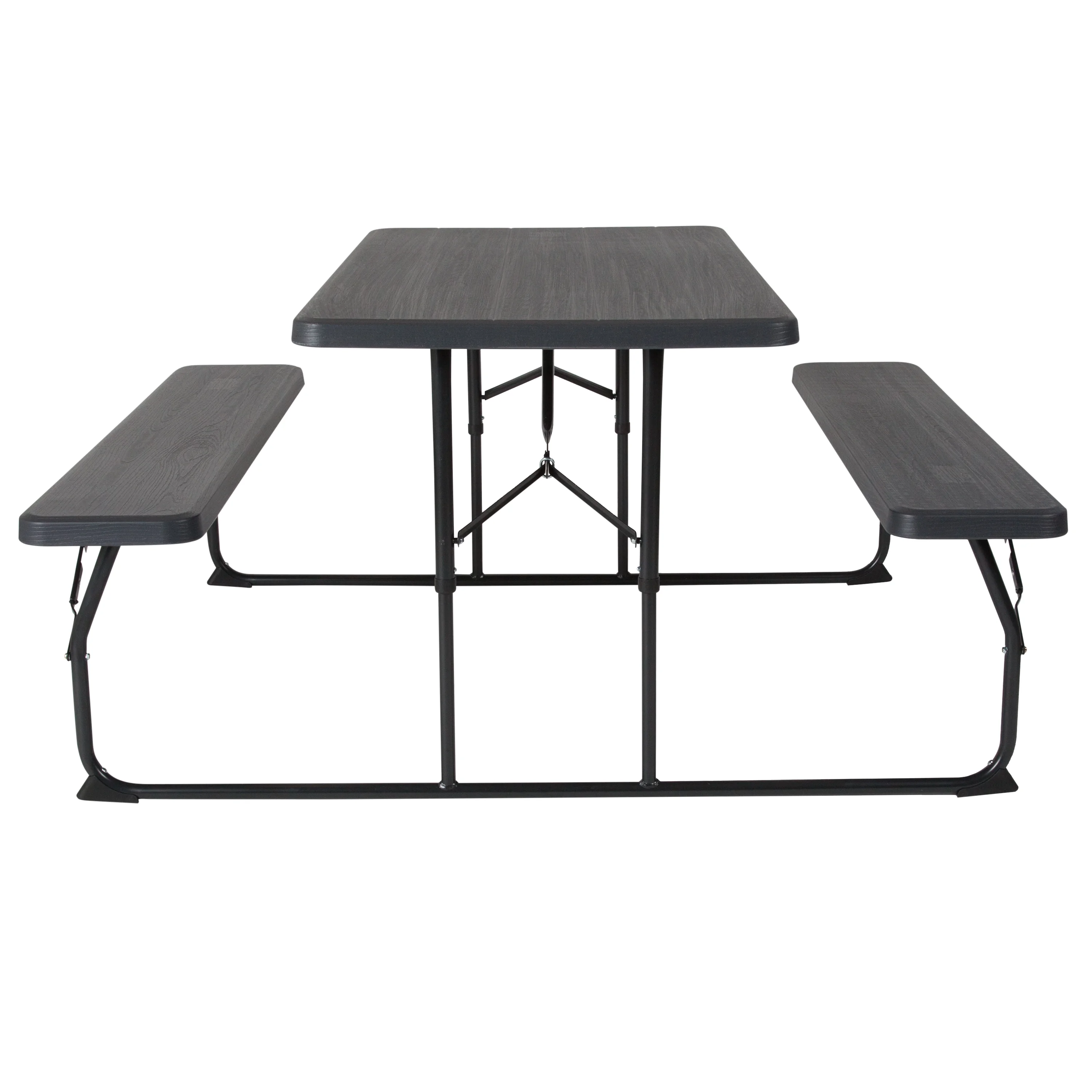 Flash Furniture Insta-Fold Charcoal Wood Grain Folding Picnic Table and Benches - 4.5 Foot Folding Table